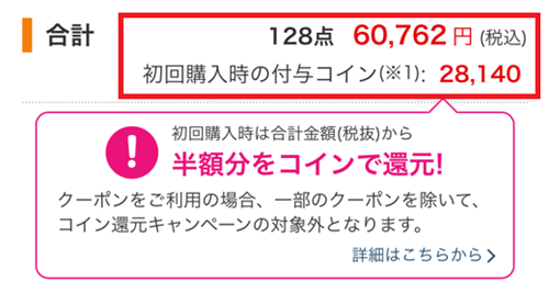ブックウォーカー半額分のコイン還元